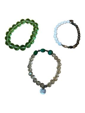 Lot of 3 Beaded Bracelets - Green, White, Silver & Earth Tones